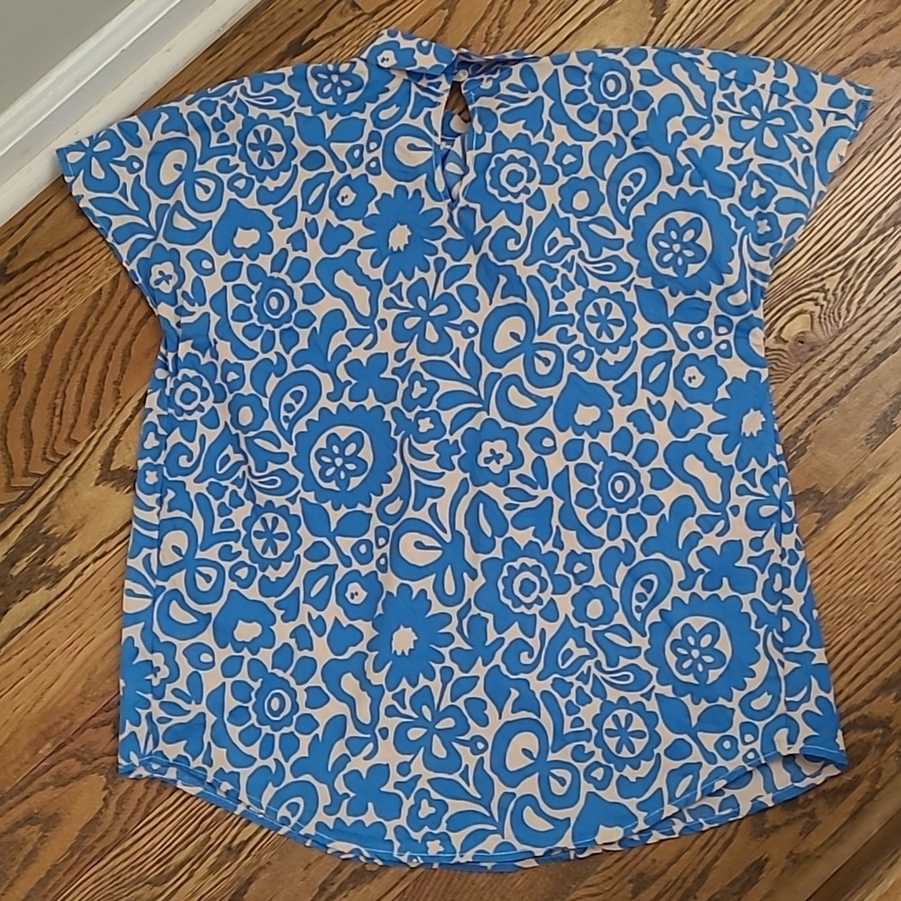 Anthropologie Blue Tassel Floral Blue Top Size XS - Picture 4 of 6